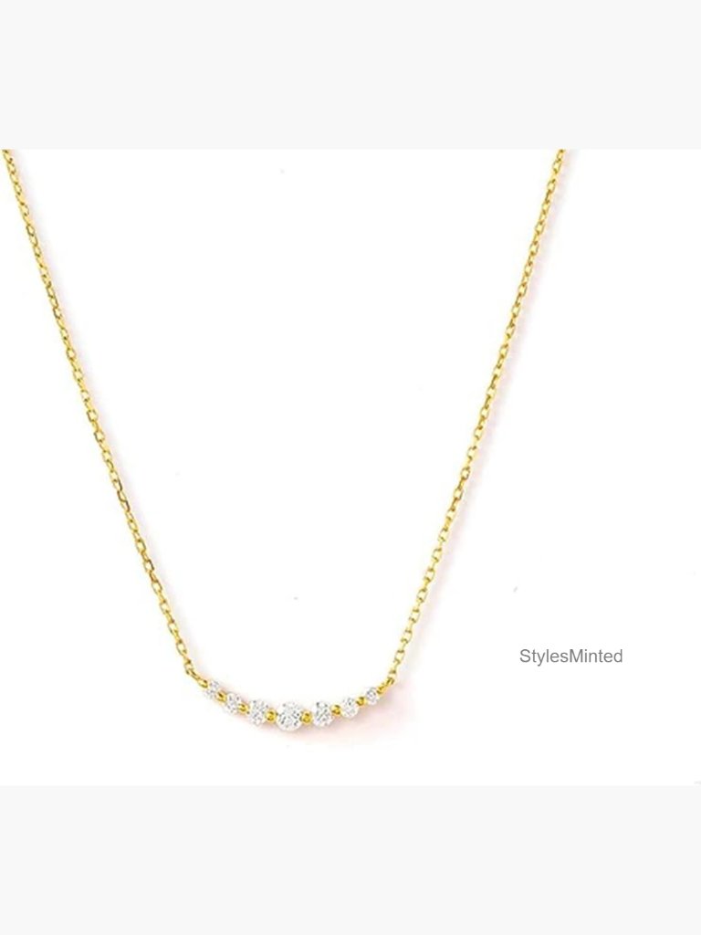 Dainty Cz Smile Curve Necklace, 925 Sterling Silver 18k Gold Plating